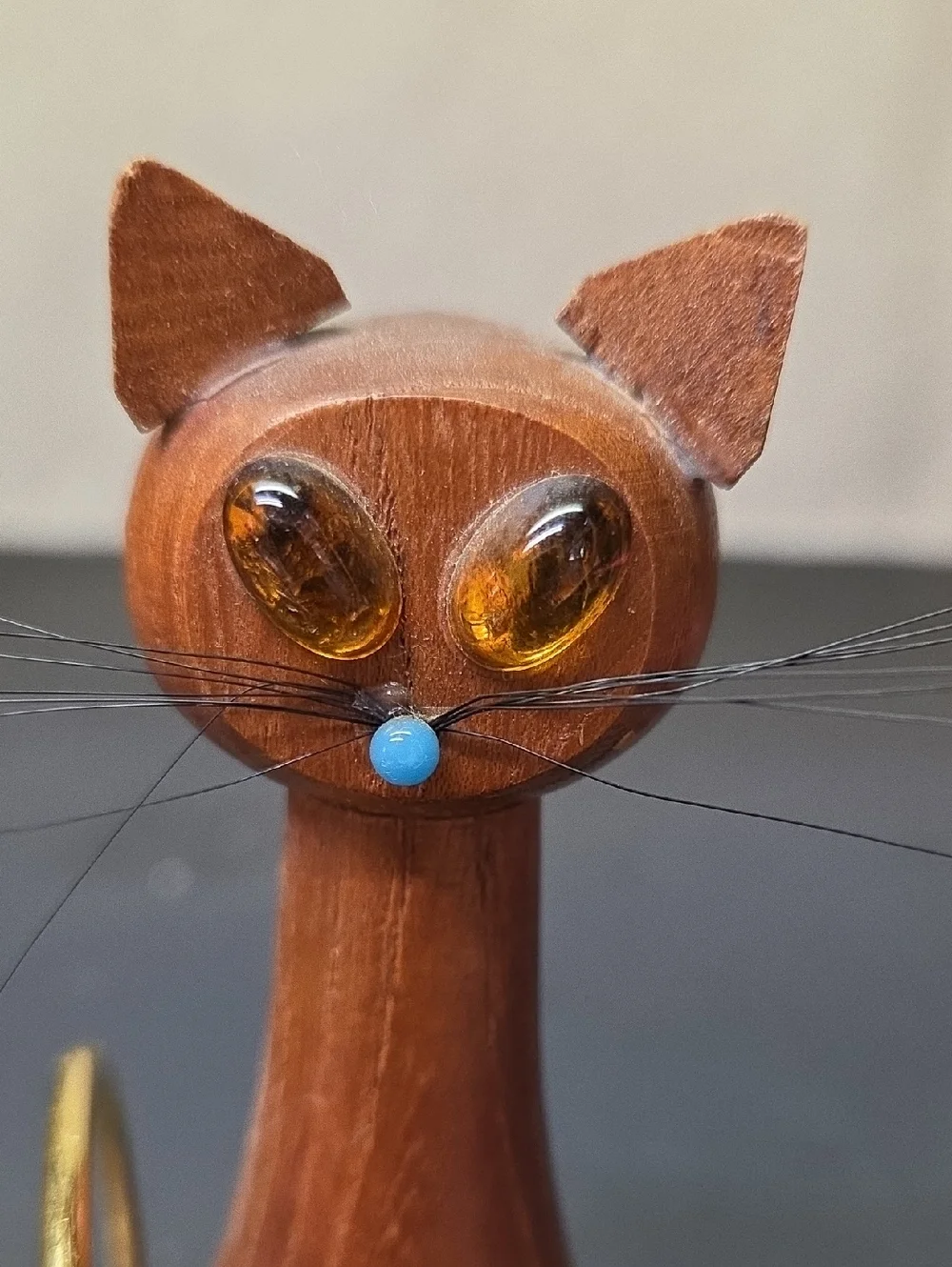 Vintage MCM Mid Century Modern Wood Cat & Mouse Spiral‎ Letter Rack Holder Japan
